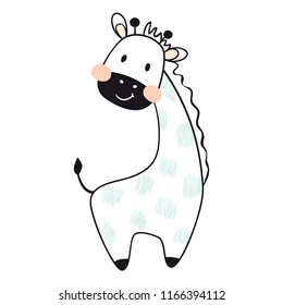 Giraffe baby cute print set. Sweet zoo. Cool african animal illustration for nursery t-shirt, kids apparel, invitation, simple scandinavian child design. Little sweet camelopard