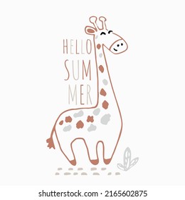 Giraffe baby cute summer print. Sweet african animal