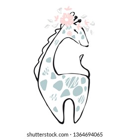 Giraffe baby girl cute print. Sweet zoo. Cool african animal illustration for nursery t-shirt, kids apparel, party and baby shower invitation. Simple child design. Summer time