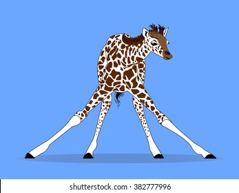 giraffe baby learning to walk. first steps vector