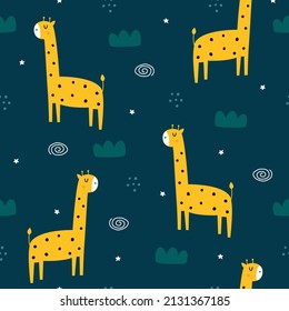 Giraffe, nahtloses Muster, handgezeichnet, auf süßem Hintergrund für Kinder
