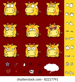 giraffe ball cartoon set in vector format