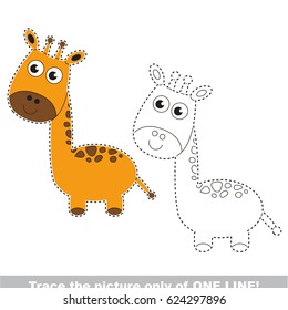 Giraffe to be traced only of one line, the tracing educational game to preschool kids with easy game level, the colorful and colorless version.