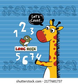 giraffe and bird funny animal cartoon