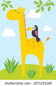 giraffe and bird illustration design