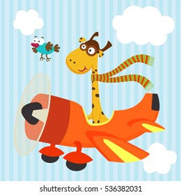 giraffe and bird on airplane  - vector illustration, eps
