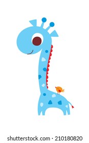 giraffe and bird vector