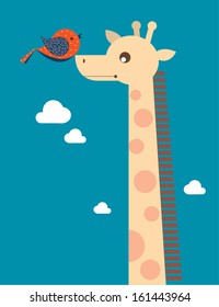 giraffe and bird vector/illustration