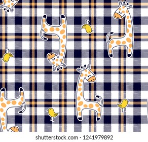 jirafa y pájaros en estampado para niños que llevan estampado de moda para vestidos de bebé