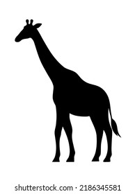 Giraffe black silhouette. African herbivore mammal. Zoo and safari. Fauna and zoology. Design template for label, sign, logo. Vector illustration isolated on white background