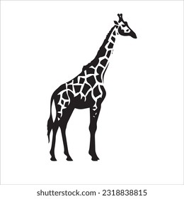giraffe black and white vector illustration 