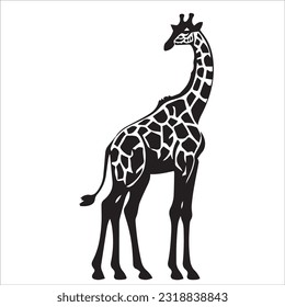 giraffe black and white vector illustration 