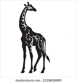 giraffe black and white vector illustration 