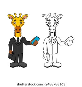 Giraffe Businessman Cartoon Character Design Illustration vector eps format suitable for your design needs logo illustration animation etc