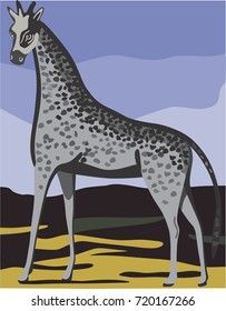 Giraffe by Niko Pirosmani. Wonderful vector painting for poster, mug, t shirt  or other print  