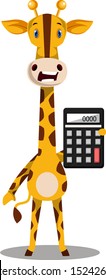 Giraffe with calculator, illustration, vector on white background.