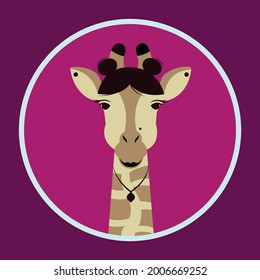 Giraffe Candy - animal avatar. Giraffe avatar in flat style on pink background. The color of clothes, accessories and background can be changed.