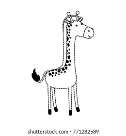 giraffe cartoon in black dotted contour