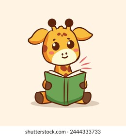 Giraffe Cartoon with Book kawai cartoon character