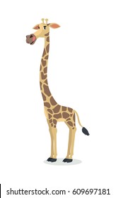 Giraffe cartoon character. Funny giraffe flat vector isolated on white. African fauna. Giraffe icon. Wild animal illustration for zoo ad, nature concept, children book illustrating