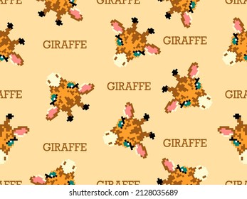 Giraffe cartoon character seamless pattern on yellow background.Pixel style