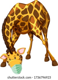 Giraffe cartoon character wearing mask illustration