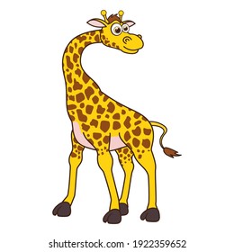 Giraffe. Cartoon character young Giraffe isolated on white background. Template of cute african animal. Education card for kids learning animals. Suitable for decorate. Vector design in cartoon style
