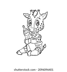 Giraffe Cartoon Characters On Kids Coloring book High-Res Vector, coloring book, coloring page, vector line art