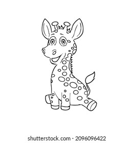 Giraffe Cartoon Characters On Kids Coloring book High-Res Vector, coloring book, coloring page, vector line art