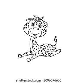 Giraffe Cartoon Characters On Kids Coloring book High-Res Vector, coloring book, coloring page, vector line art