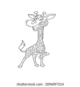 Giraffe Cartoon Characters On Kids Coloring book High-Res Vector, coloring book, coloring page, vector line art