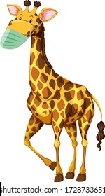 Giraffe cartoon charater wearing mask illustration