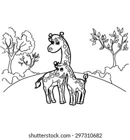 giraffe cartoon coloring pages vector
