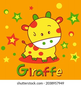 giraffe Cartoon cute background illustration vector silkscreen baby animal