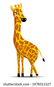 Giraffe. Cartoon cute character. Horizontal vector vector illustration. Colored African animal. Isolated on white background.