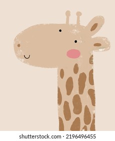 Giraffe Cartoon Illustration.Funny Infantile Style Drawing with Happy Giraffe on a Beige Background. Cute Hand Drawn Vector Illustration with Dreamy Giraffe. Cool Nursery Art ideal for Card, Poster.