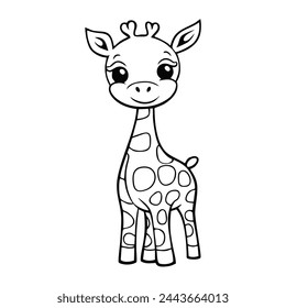 Giraffe Cartoon Line Art Outline Black for children's education learning