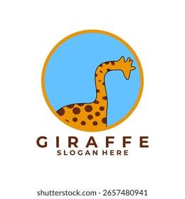 Plantilla de Vector de diseño de logotipo de dibujos animados de jirafa. Logotipo de la etiqueta engomada de la jirafa