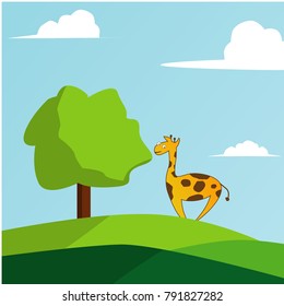 giraffe cartoon on landscape vector