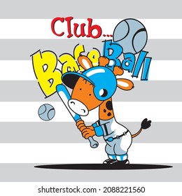 giraffe cartoon play baseball vector