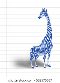 Papel de caderno de esboço de desenho animado girafa , ilustração de vetor de esboço desenhado à mão.