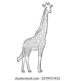 Giraffe cartoon, vector illustration, giraffe icon isolated on white background. Line art.
