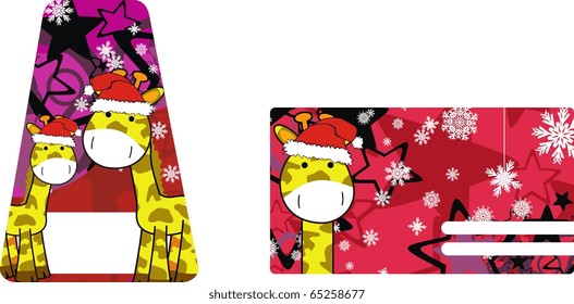 giraffe cartoon xmas sticker in vector format very easy to edit