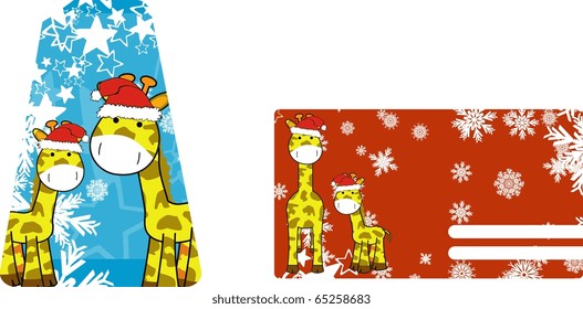 giraffe cartoon xmas sticker in vector format very easy to edit