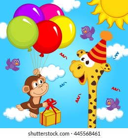 giraffe celebrating birthday - vector illustration, eps
