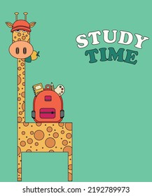 Giraffe Character with Bag School and message Study Time