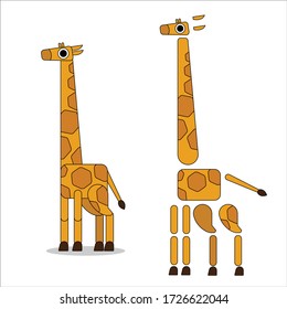 giraffe character constructor for animation. Front, side view. Flat cartoon style vector illustration isolated on white background. 