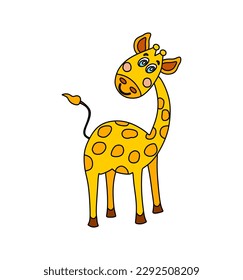 Carácter de jirafa Ilustración del doodle de color vectorial aislada en blanco