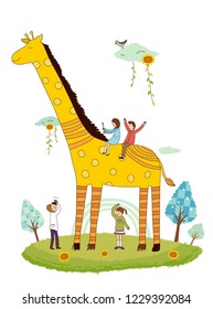 La jirafa y los niños