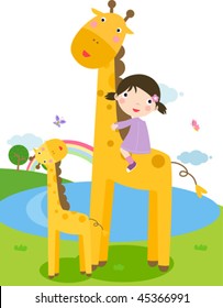 Giraffe and children